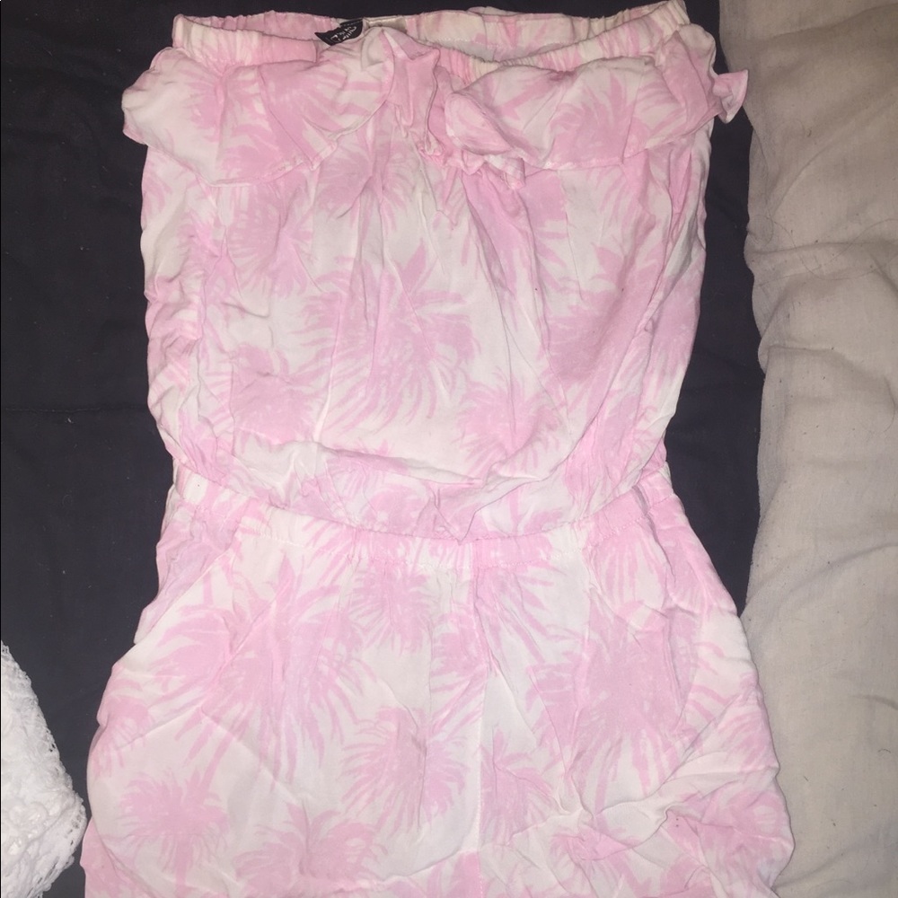 h&m • pink palm tree strapless romper